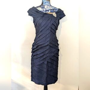London Times Navy Tiered Dress